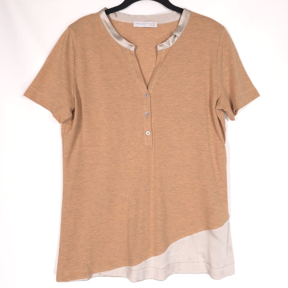 FABIANA FILIPPI Women’s ITALY🇮🇹MADE Top Cotton SILK‎ Trim Button V Neck M-L
